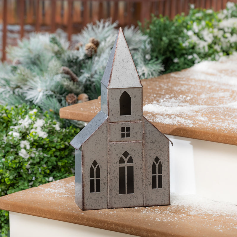 Evergreen Statuary,16"H Metal Church Statuary,8.86x3.35x15.75 Inches