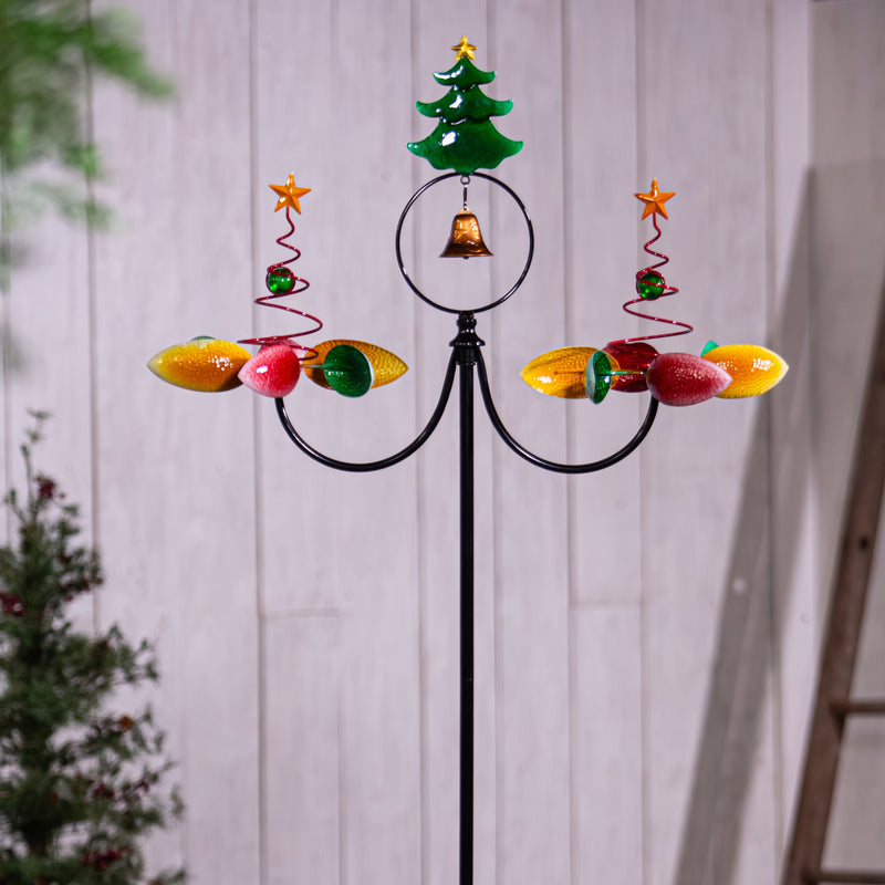 Evergreen Wind,75"H Christmas Tree with Bell Wind Spinner,11.81x28.35x76.77 Inches