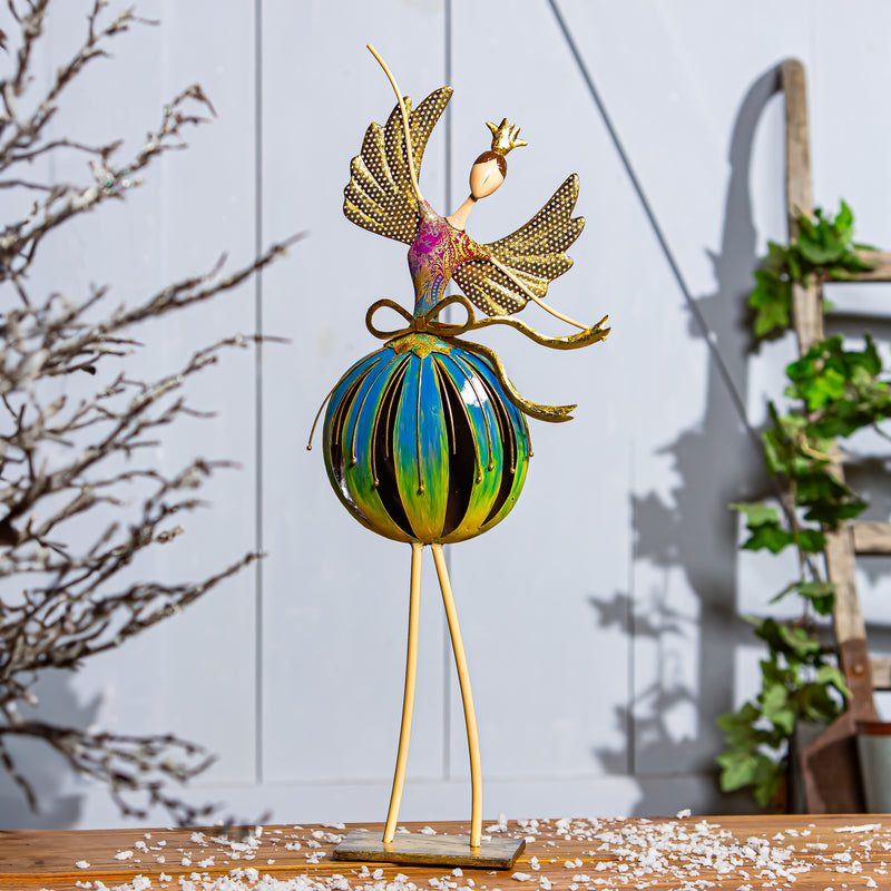 Evergreen Statuary,32"H Metal Spiral Angel Statue, Blue & Yellow,11.75x4.75x32.25 Inches