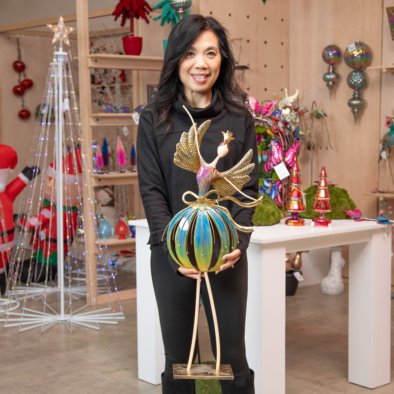 Evergreen Statuary,32"H Metal Spiral Angel Statue, Blue & Yellow,11.75x4.75x32.25 Inches