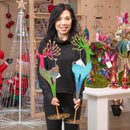 Evergreen Statuary,28"H Metal Reindeer Statue, Blue & Red,7.75x4.75x28.25 Inches