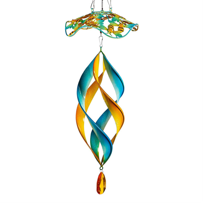 Metal Wind Twirler, Floral Blue & Yellow, 31"H