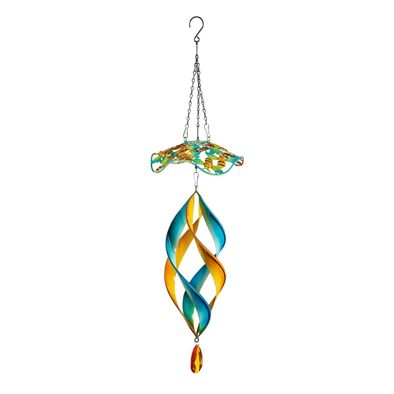 Metal Wind Twirler, Floral Blue & Yellow, 31"H