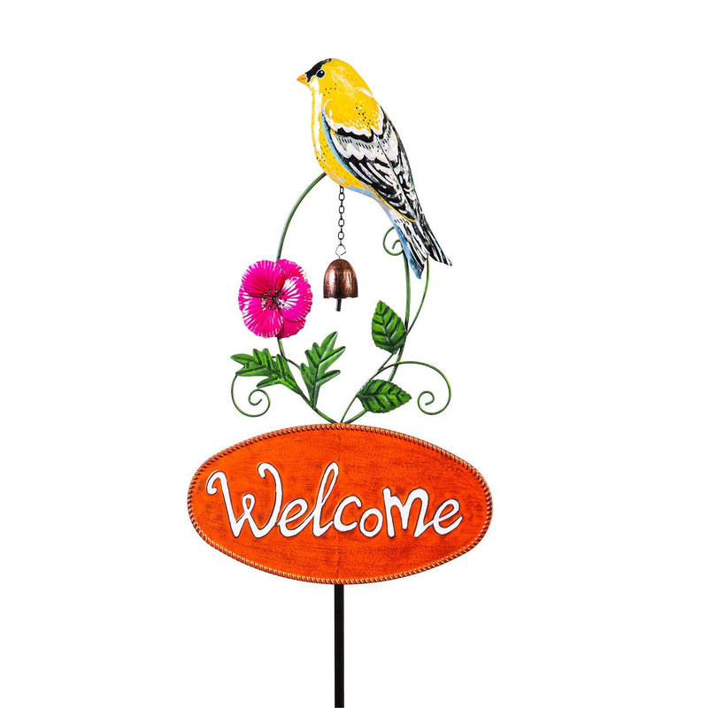 Welcome Bird Metal Garden Stake, 41"