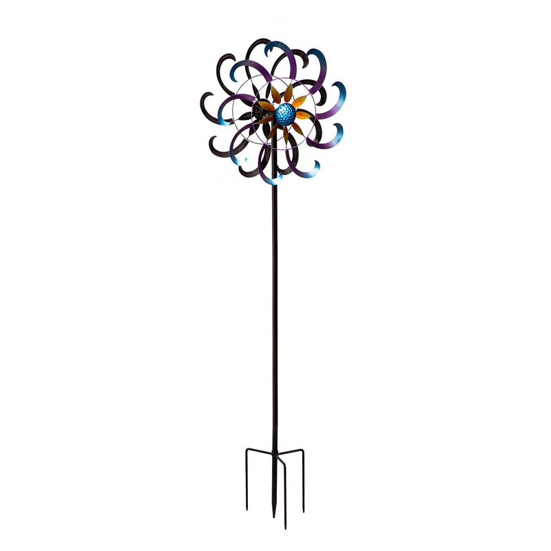 Metal Wind Spinner, Blue & Purple Floral, 75"H