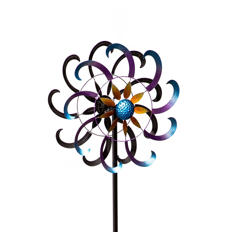 Metal Wind Spinner, Blue & Purple Floral, 75"H