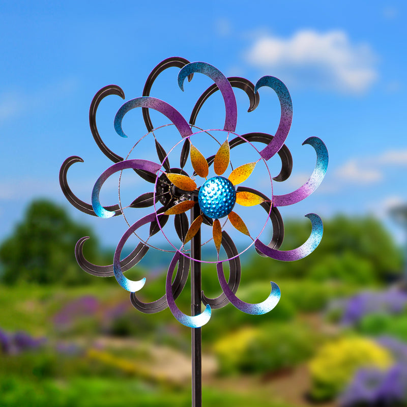 Metal Wind Spinner, Blue & Purple Floral, 75"H