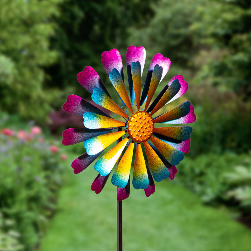 Metal Wind Spinner, 2 Layer Flower, 75"H