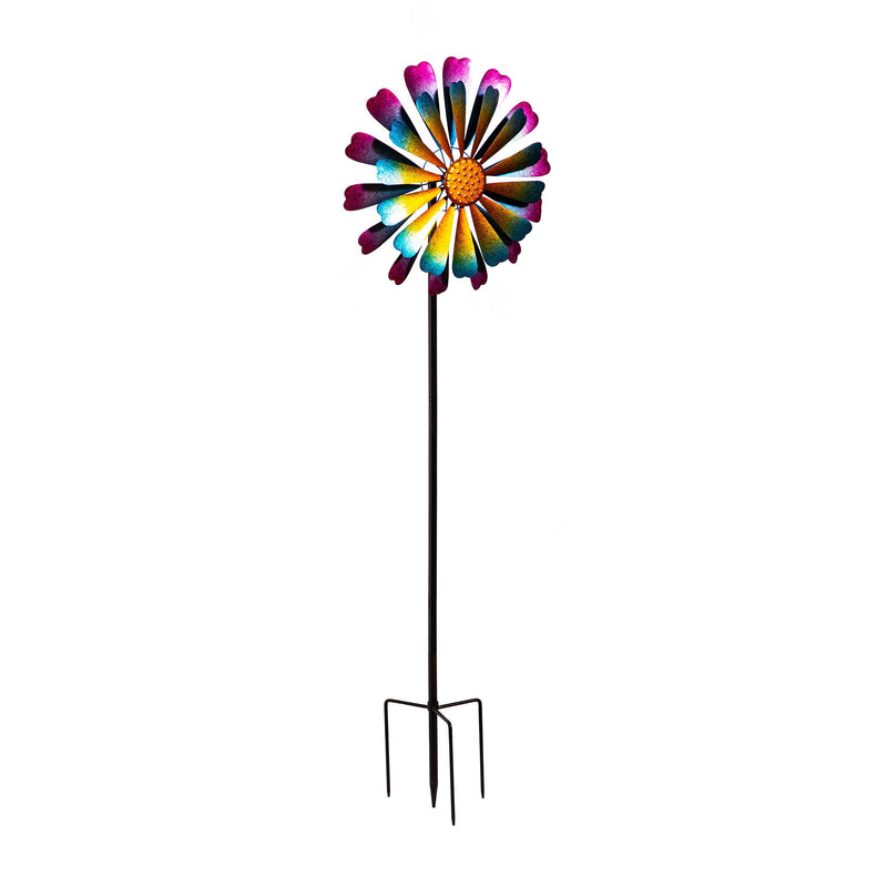 Metal Wind Spinner, 2 Layer Flower, 75"H