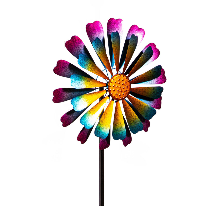 Metal Wind Spinner, 2 Layer Flower, 75"H