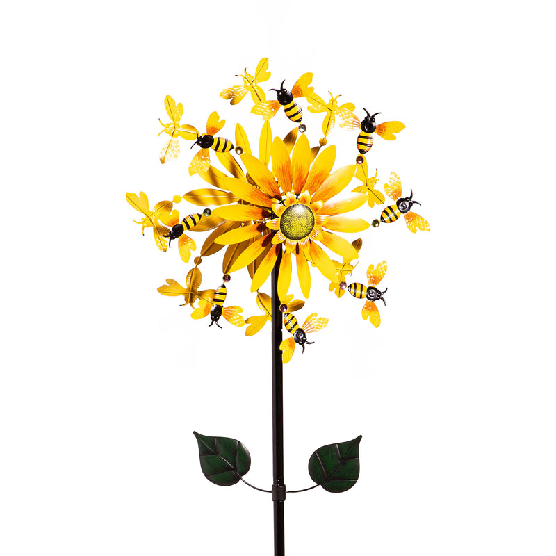 Metal Wind Spinner, Sunflower & Bees, 75"H