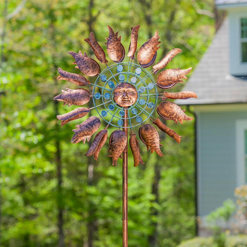 Metal Wind Spinner, Copper Sun, 75"H