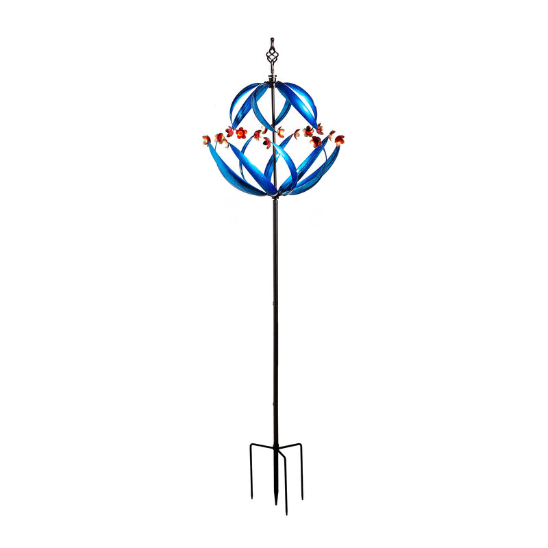 Metal Wind Spinner, Cool Spiral With Copper Flowers, 85"H