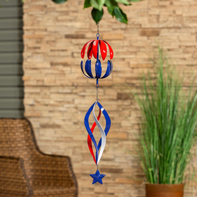 American Classic Wind Spinner, Metal Hanging Americana Twirler, 30"H