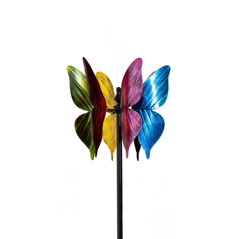 Metal Wind Spinner, Colorful Butterfly, 65"H