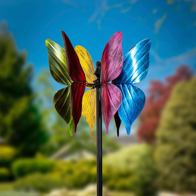 Metal Wind Spinner, Colorful Butterfly, 65"H