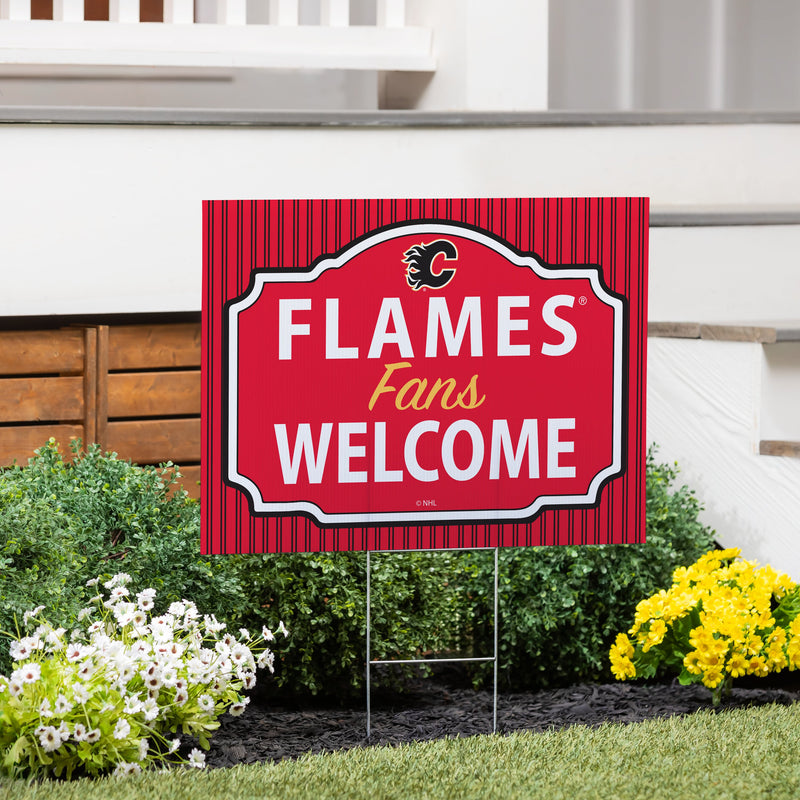 Calgary Flames Yard Sign, "Fans Welcome"