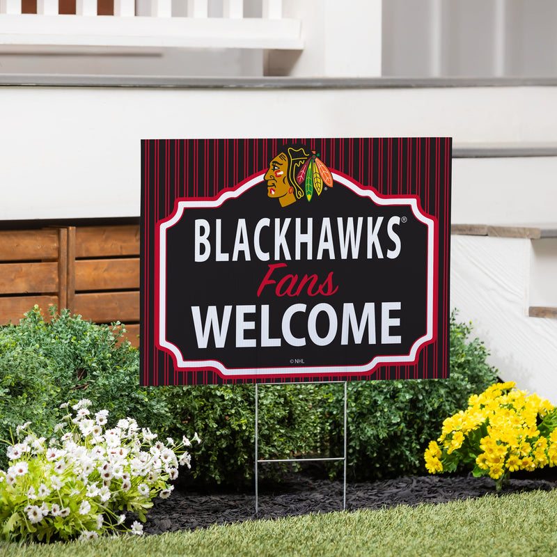 Chicago Blackhawks Yard Sign, "Fans Welcome"