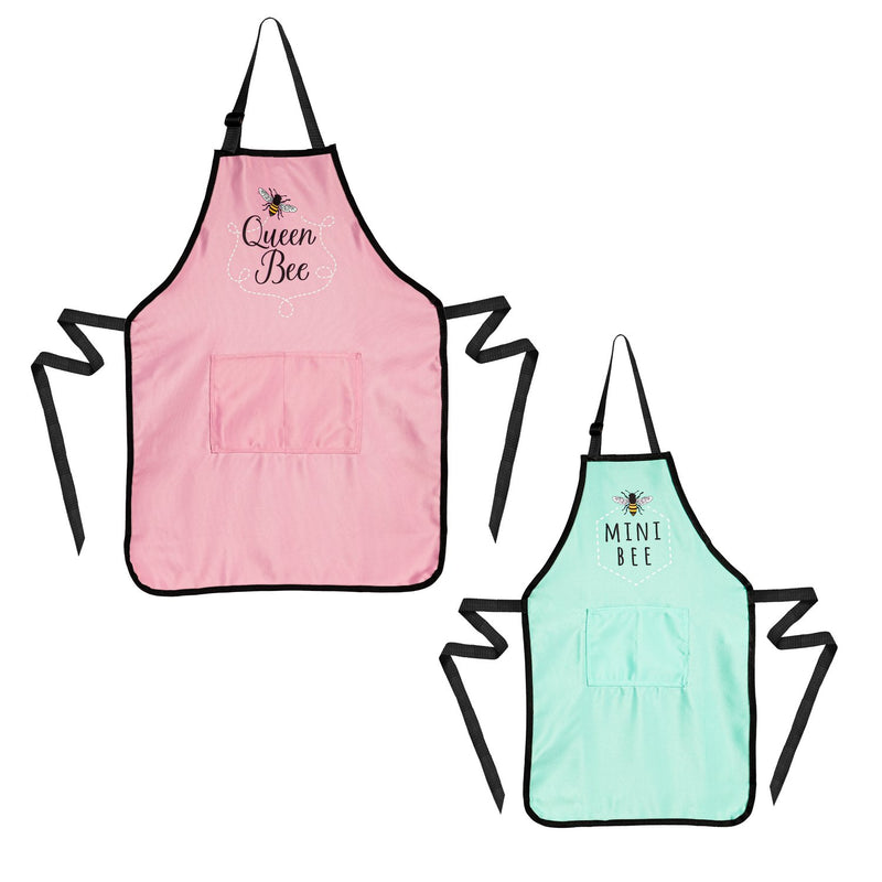 Evergreen Home Accents,Mommy & Me Apron Set of 2, Queen Bee & Mini Bee,31.5x23.6x0.2 Inches