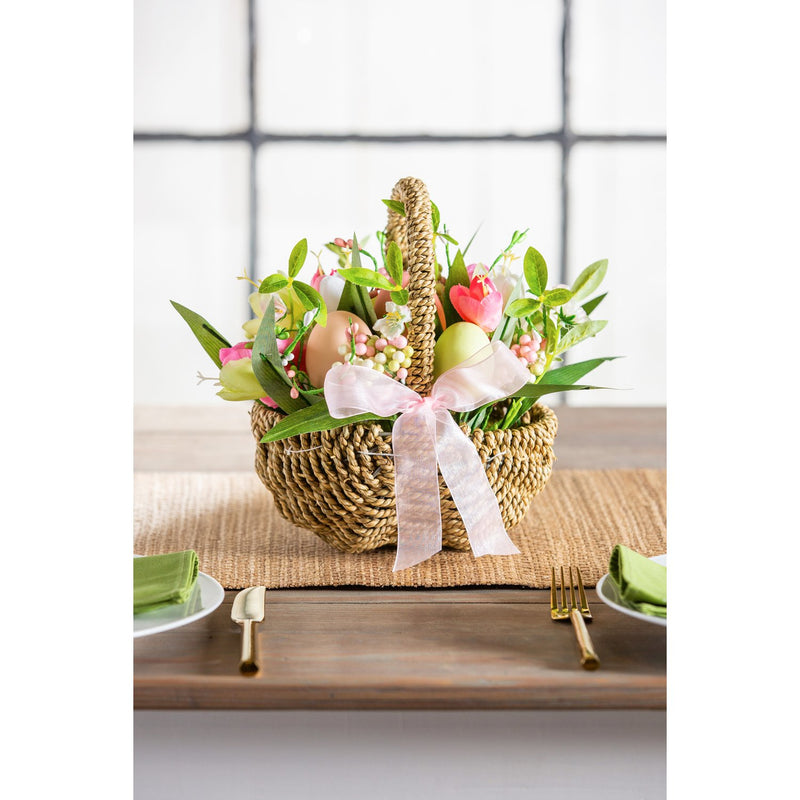 Tulips and Eggs in Rattan Basket Table Décor,4fl136