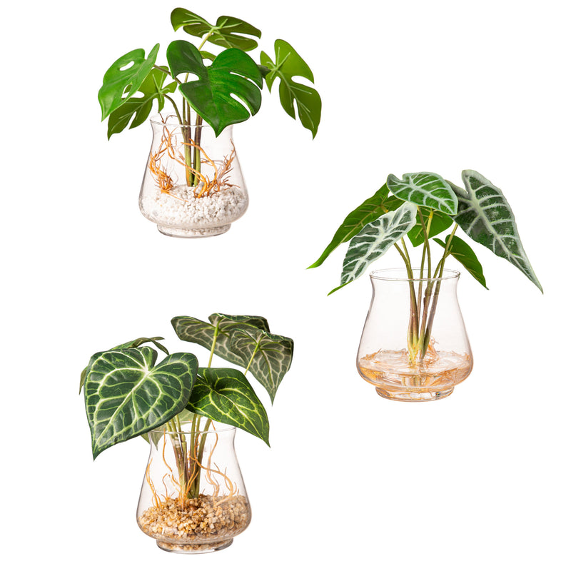 Green Leaves in Acrylic Water With Glass Vase,4fl233