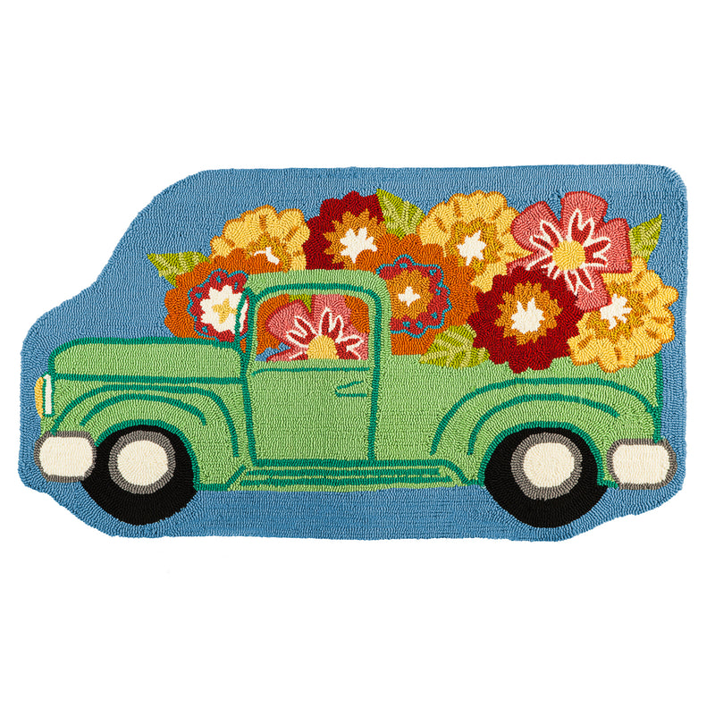 Evergreen Rugs,Flower Truck Shaped Hooked Rug,24x42x0.25 Inches
