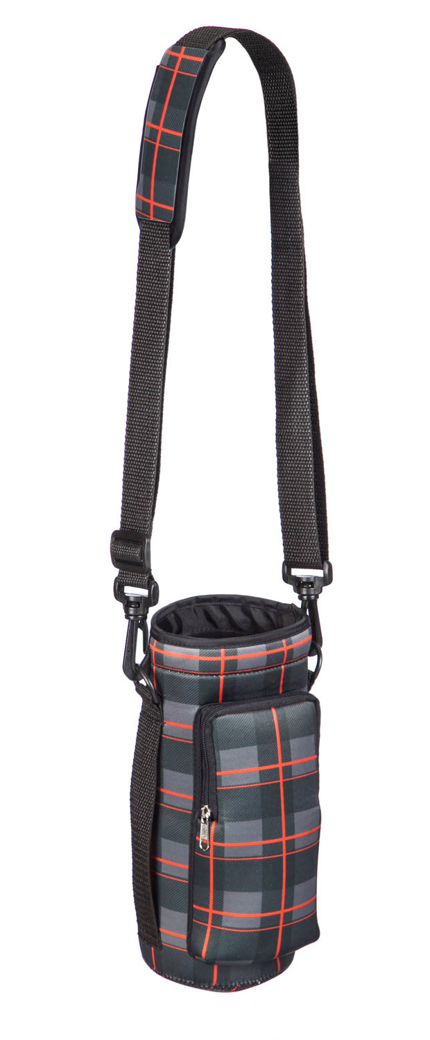 Neoprene Bottle Carrier w/Drawstring, Plaid,4nbc003