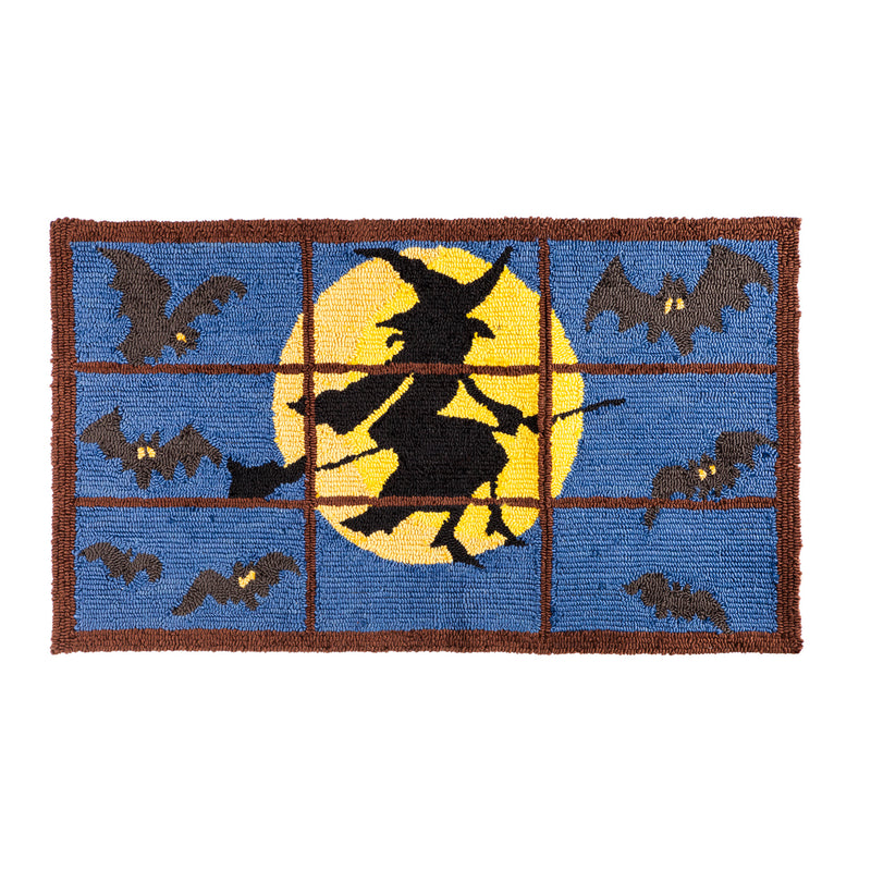 Evergreen Rugs,Indoor/Outdoor Halloween Flying Witch Hooked Accent Rug,24x42x0.5 Inches