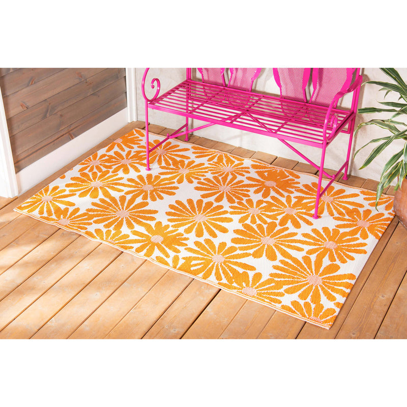 Evergreen Rugs,Reversible Weather-Resistant Rug Orange Floral 3'x5',36x60x0.02 Inches