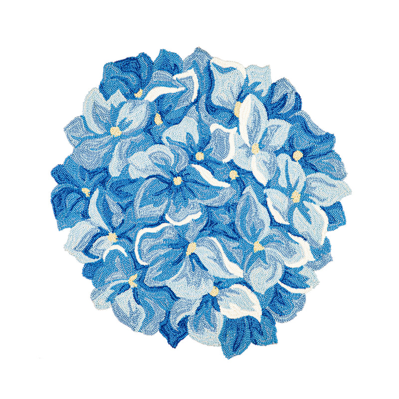 Shaped Hooked Indoor/Outdoor Rug, Blue Hydrangea,4or199