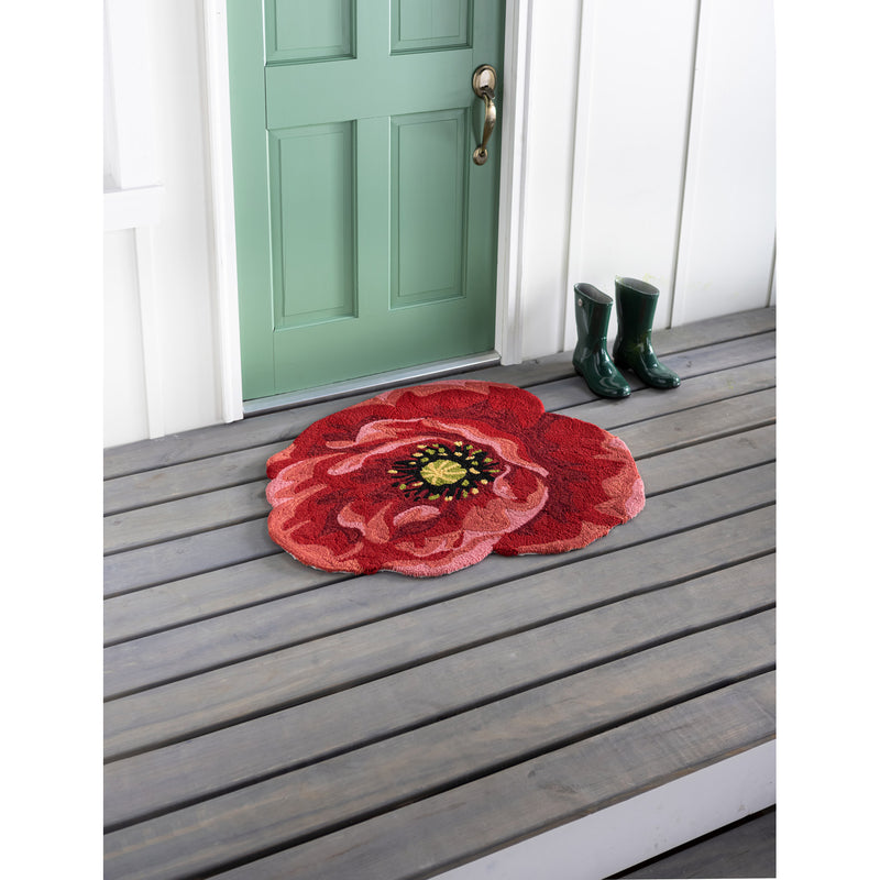 Evergreen Rugs,Shaped Hooked Indoor/Outdoor Rug, Red Poppy,36x36x0.25 Inches