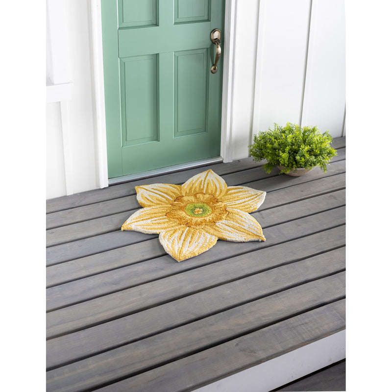 Evergreen Rugs,Shaped Hooked Indoor/Outdoor Rug, Yellow Daffodil,36x36x0.25 Inches