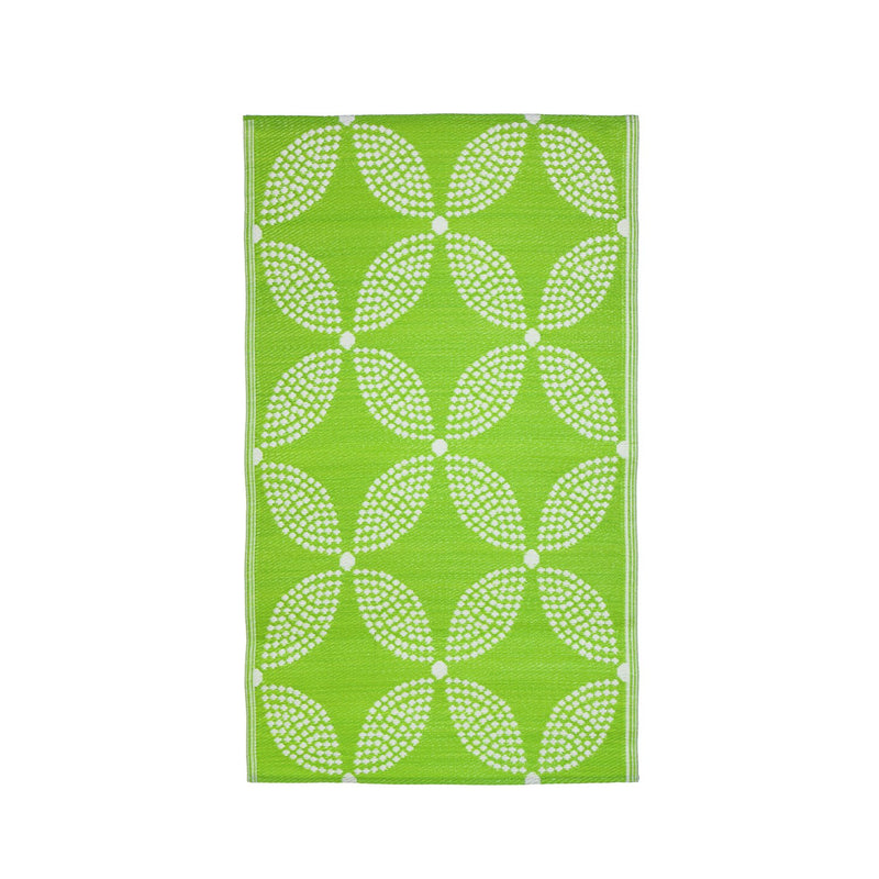 Reversible Weather-Resistant Rug 3'x5', Green Pattern