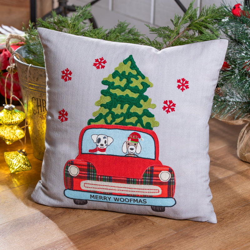 18" Red Truck with Dogs Square Pillow,4p4047