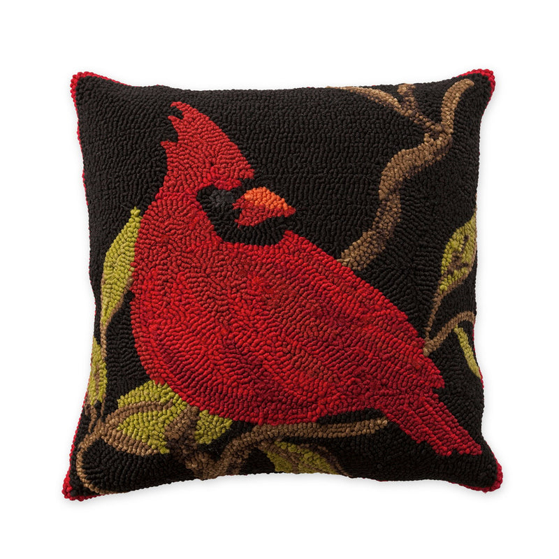 Evergreen Home Accents,Indoor/Outdoor Hooked  Pillow, Cardinal  18"x18",18x18x5 Inches