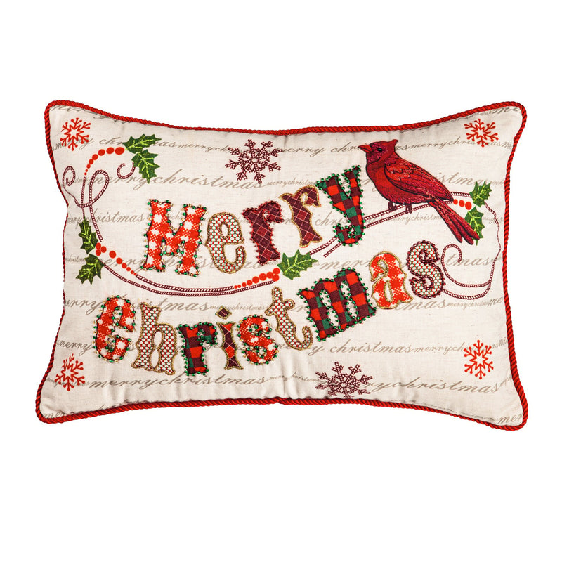 Evergreen Home Accents,Merry Christmas Cardinal Lumbar Pillow,13x2x19 Inches