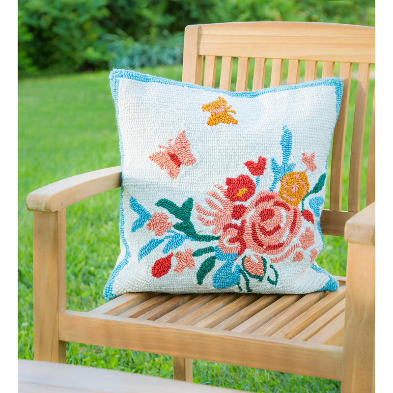 Evergreen Rugs,Indoor/Outdoor Hooked Pillow  18"x18" Butterfly Meadow,18x18x5 Inches