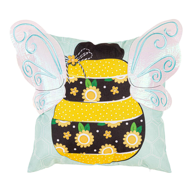 Home Sweet Home Bee Applique Wings 18" Interchangeable Pillow Cover
