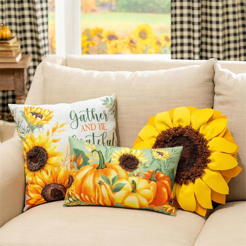 Grateful Gatherings Sunflower Shaped Pillow, 16"