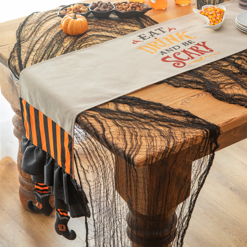 Evergreen Home Accents,84" Fabric Witch Legs Table Runner, Trick or Treat,84x0.75x13 Inches