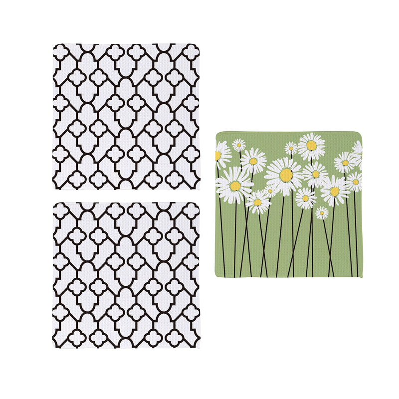 Daisy Scape Quick Dry Dish Cloth, Set of 3, 10" x 10"