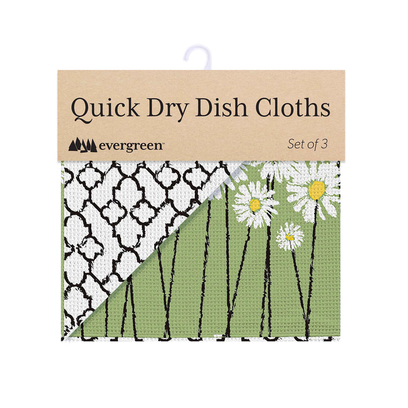 Daisy Scape Quick Dry Dish Cloth, Set of 3, 10" x 10"