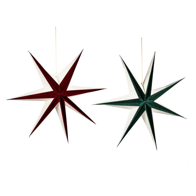 LED Foldable Paper Star with Inverted Velvet, 2 Asst: Red/Green