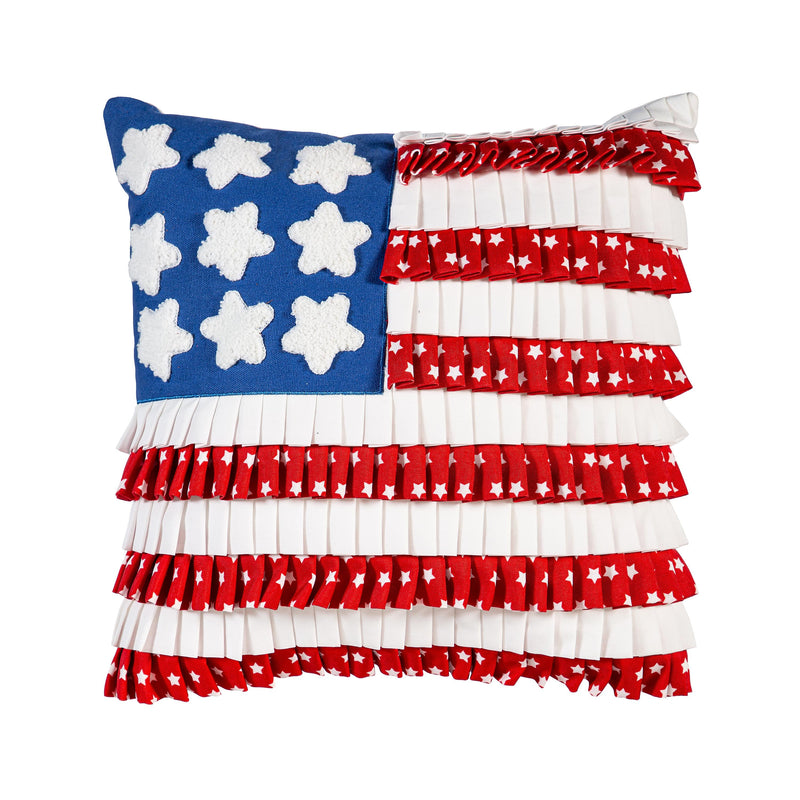 American Flag Pleated Square Pillow, 16"