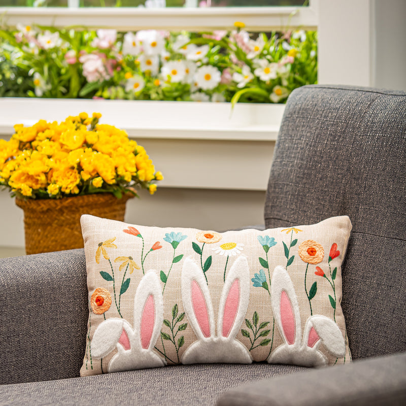 Floral Bunny Lumbar Pillow, 16"L x 10"H