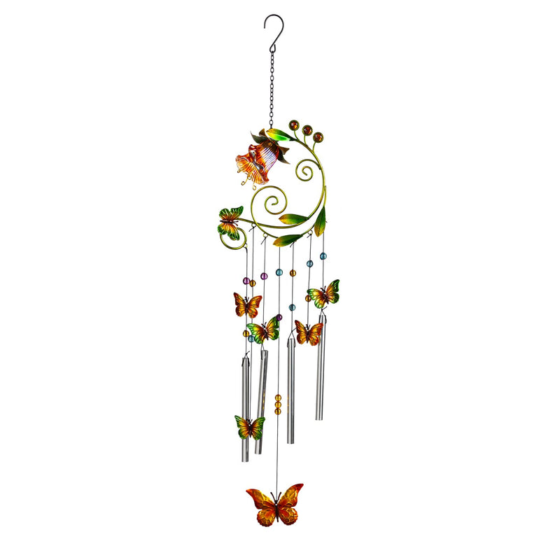 Glass and Metal Flower with Butterflies Windchime