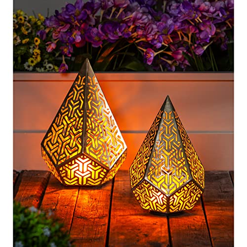 Gold Fire Flame Battery Operated Geomatrix Die Cut Lantern, Small