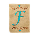 Garden Burlap Teal Monogram F Flag