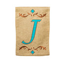 Garden Burlap Teal Monogram J Flag