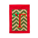 Garden Burlap Holly Monogram T Flag